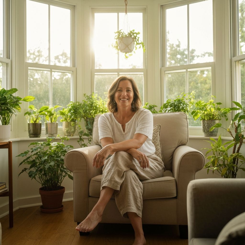 Mujer madura disfrutando un momento tranquilo en casa
